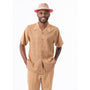 Montique Solid Tan Walking Suit 2 Piece Short Sleeve Set 2315