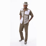 Montique Olive Houndstooth Color Block 2 Piece Walking Suit 2317