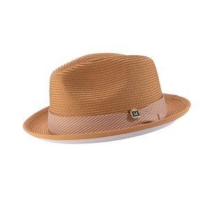 Cognac Stingy Brim Pinch Fedora Hat White Bottom by Montique