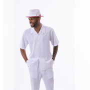 Montique White Tone on Tone Walking Suit 2 Piece Short Sleeve Set 2321