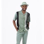 Tidal Togs Collection: Montique Apple With Vertical Stripes Walking Suit 2 Piece Short Sleeve Set 2322