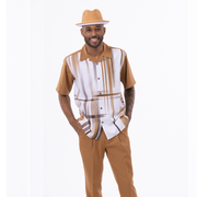Montique Cognac Striped Walking Suit 2 Piece Short Sleeve Set 2324 - FINAL SALE M/33