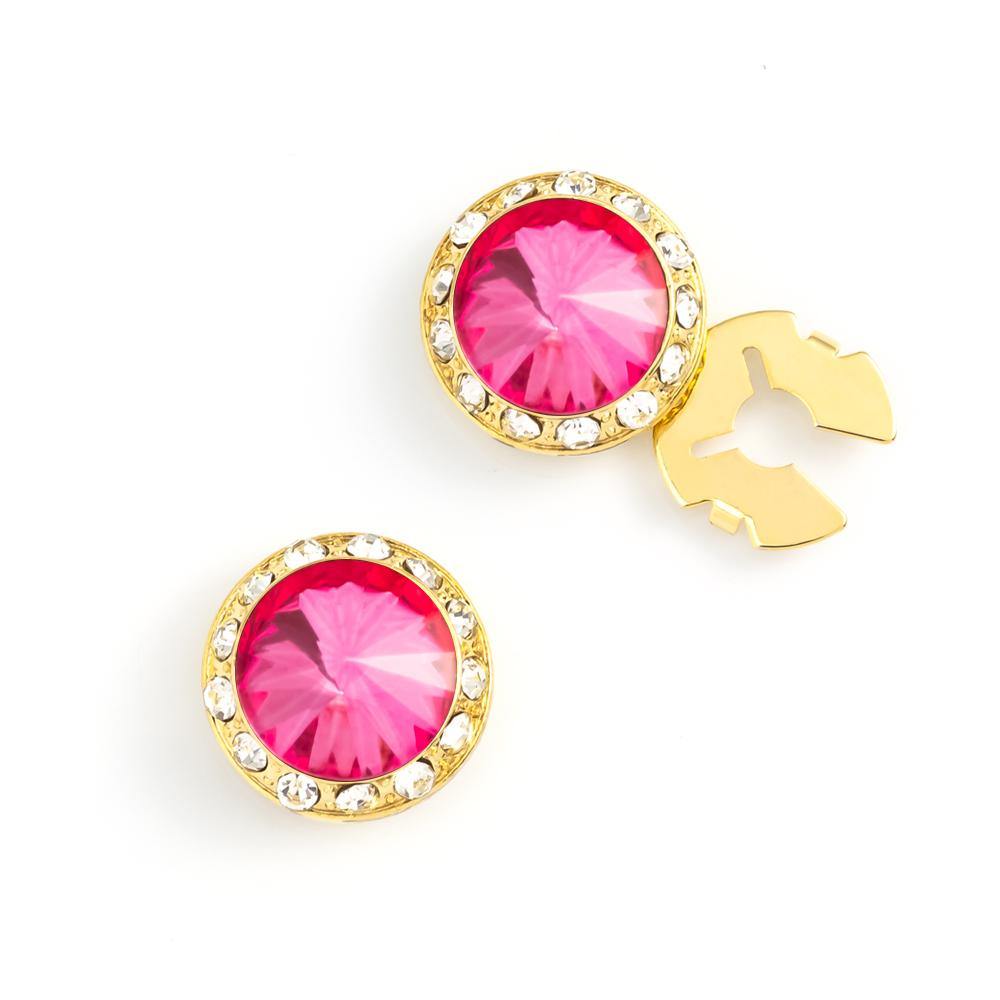 Men's Gold/Rose Button Cover Cuff-Link With Crystal Stud Centered Surrounded By Crystal Studs - Suits & More
