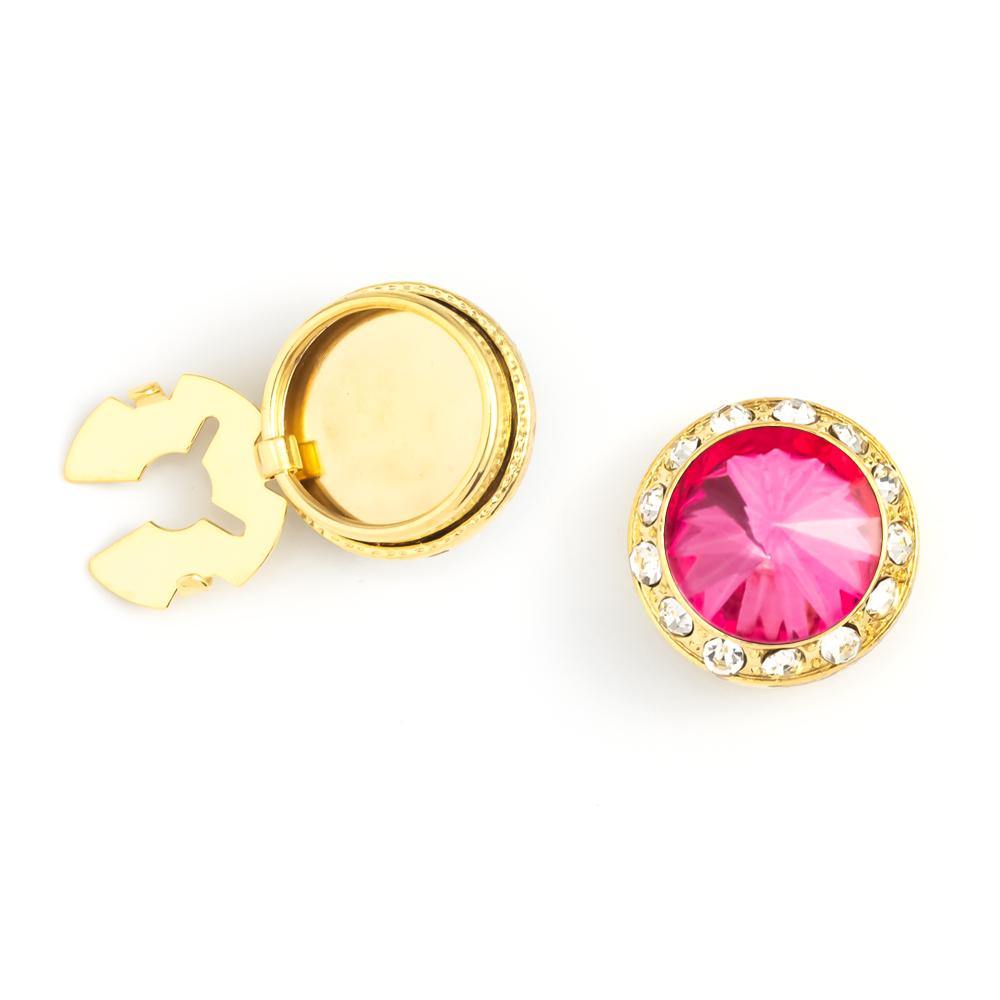 Men's Gold/Rose Button Cover Cuff-Link With Crystal Stud Centered Surrounded By Crystal Studs - Suits & More