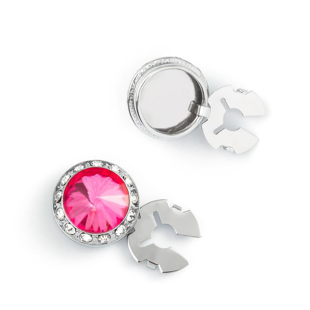 Men's Silver/Rose Button Cover Cuff-Link With Crystal Stud Centered Surrounded By Crystal Studs - Suits & More