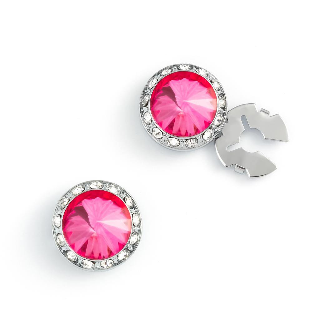 Men's Silver/Rose Button Cover Cuff-Link With Crystal Stud Centered Surrounded By Crystal Studs - Suits & More