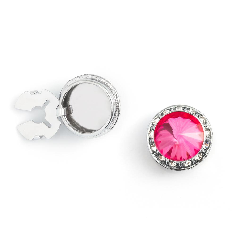Men's Silver/Rose Button Cover Cuff-Link With Crystal Stud Centered Surrounded By Crystal Studs - Suits & More