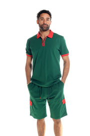 Men's Olive with Red Detail 2 Piece Shorts Set - FINAL SALE Size 3XL/44 Waist