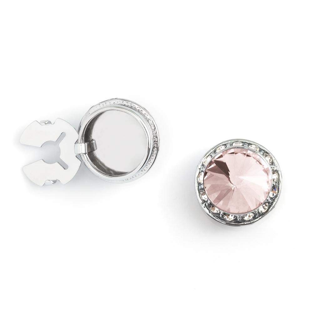 Men's Silver/Greige Button Cover Cuff-Link With Crystal Stud Centered Surrounded By Crystal Studs - Suits & More