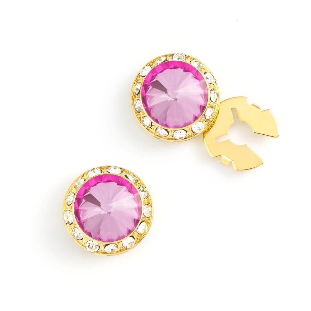 Men's Gold/Pink-3 Button Cover Cuff-Link With Crystal Stud Centered Surrounded By Crystal Studs - Suits & More