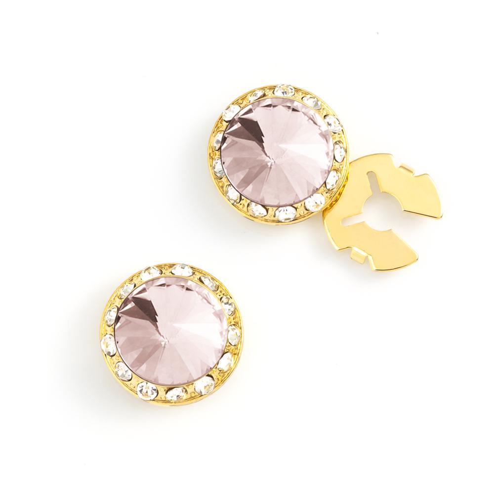 Men's Gold/Greige Button Cover Cuff-Link With Crystal Stud Centered Surrounded By Crystal Studs - Suits & More