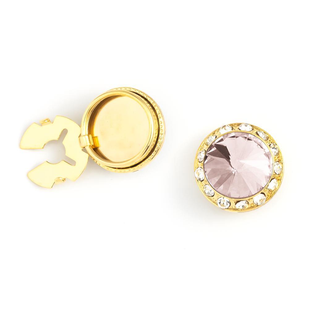 Men's Gold/Greige Button Cover Cuff-Link With Crystal Stud Centered Surrounded By Crystal Studs - Suits & More
