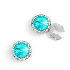 Men's Silver/Aquamarine Button Cover Cuff-Link With Crystal Stud Centered Surrounded By Crystal Studs - Suits & More