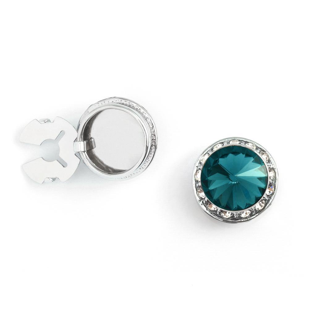 Men's Silver/Blue Zircon Button Cover Cuff-Link With Crystal Stud Centered Surrounded By Crystal Studs - Suits & More