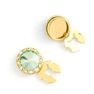 Men's Gold/Palace Green Button Cover Cuff-Link With Crystal Stud Centered Surrounded By Crystal Studs - Suits & More