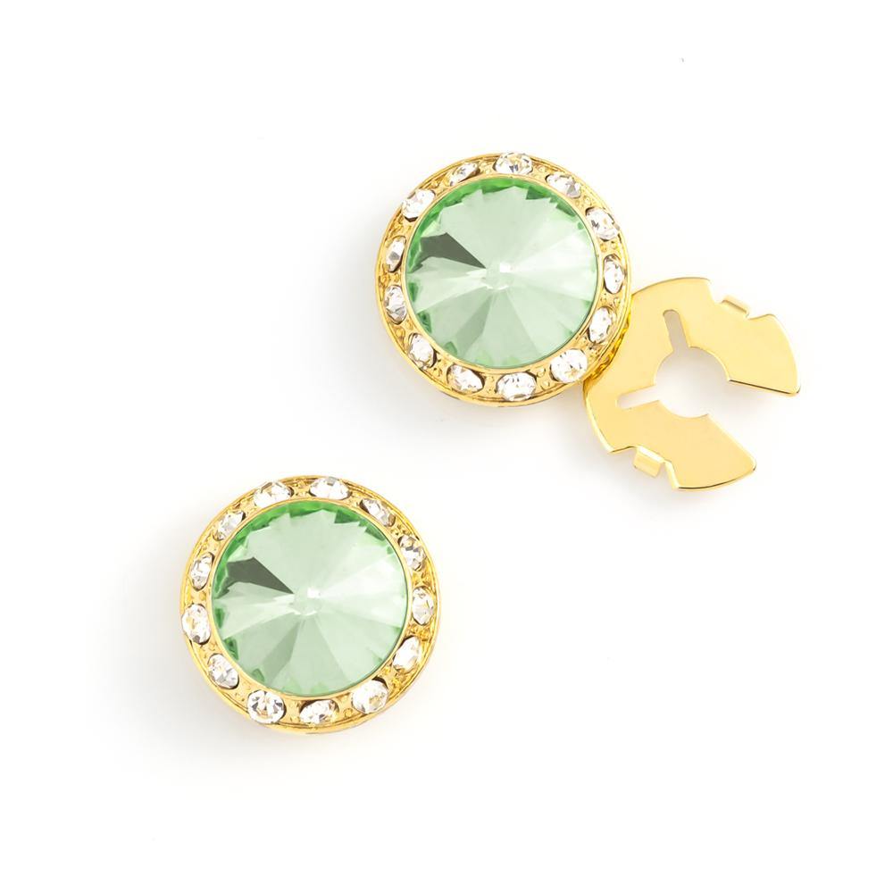 Men's Gold/Palace Green Button Cover Cuff-Link With Crystal Stud Centered Surrounded By Crystal Studs - Suits & More