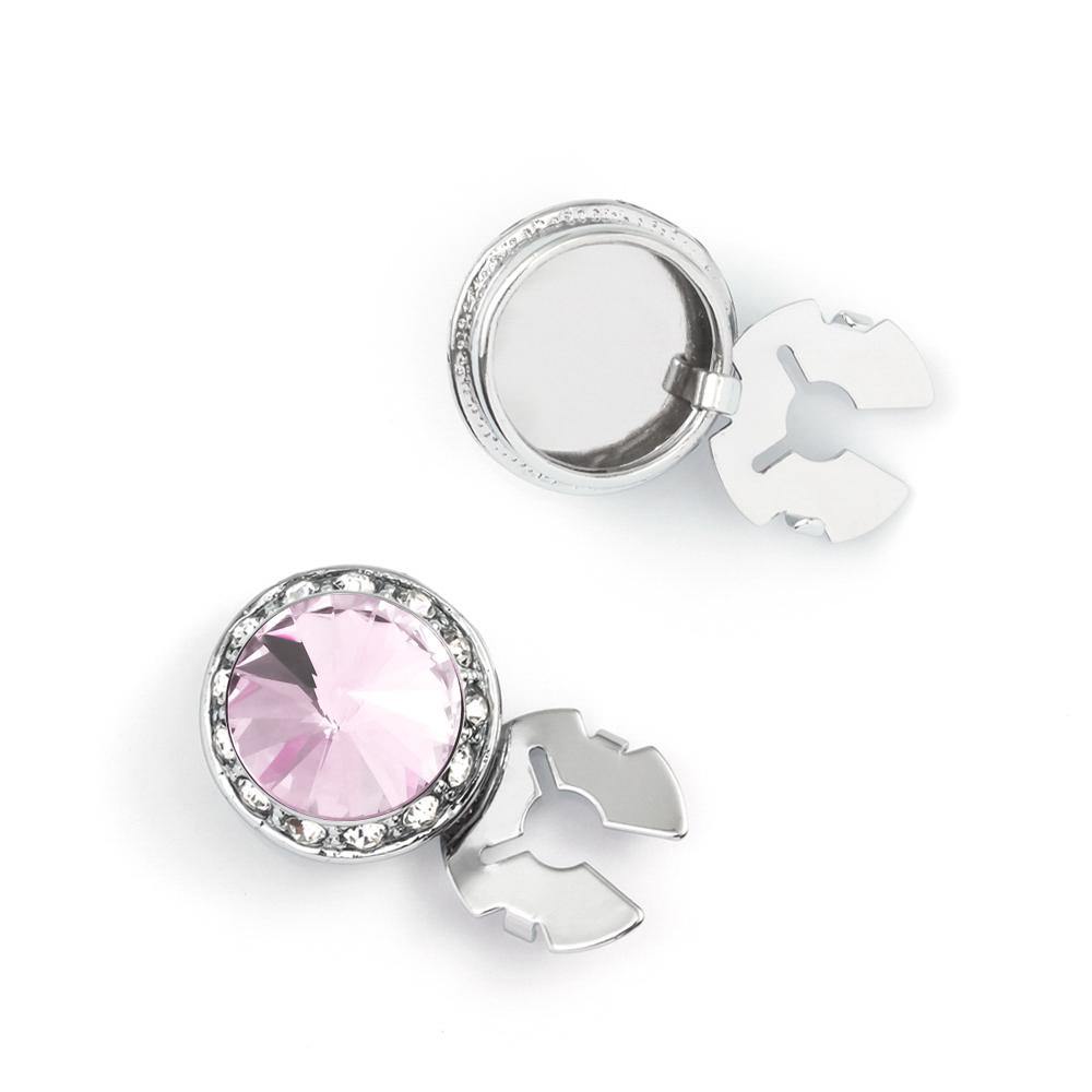 Men's Silver/Violet Button Cover Cuff-Link With Crystal Stud Centered Surrounded By Crystal Studs - Suits & More