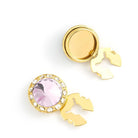 Men's Gold/Violet Button Cover Cuff-Link With Crystal Stud Centered Surrounded By Crystal Studs - Suits & More