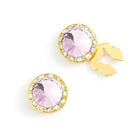 Men's Gold/Violet Button Cover Cuff-Link With Crystal Stud Centered Surrounded By Crystal Studs - Suits & More