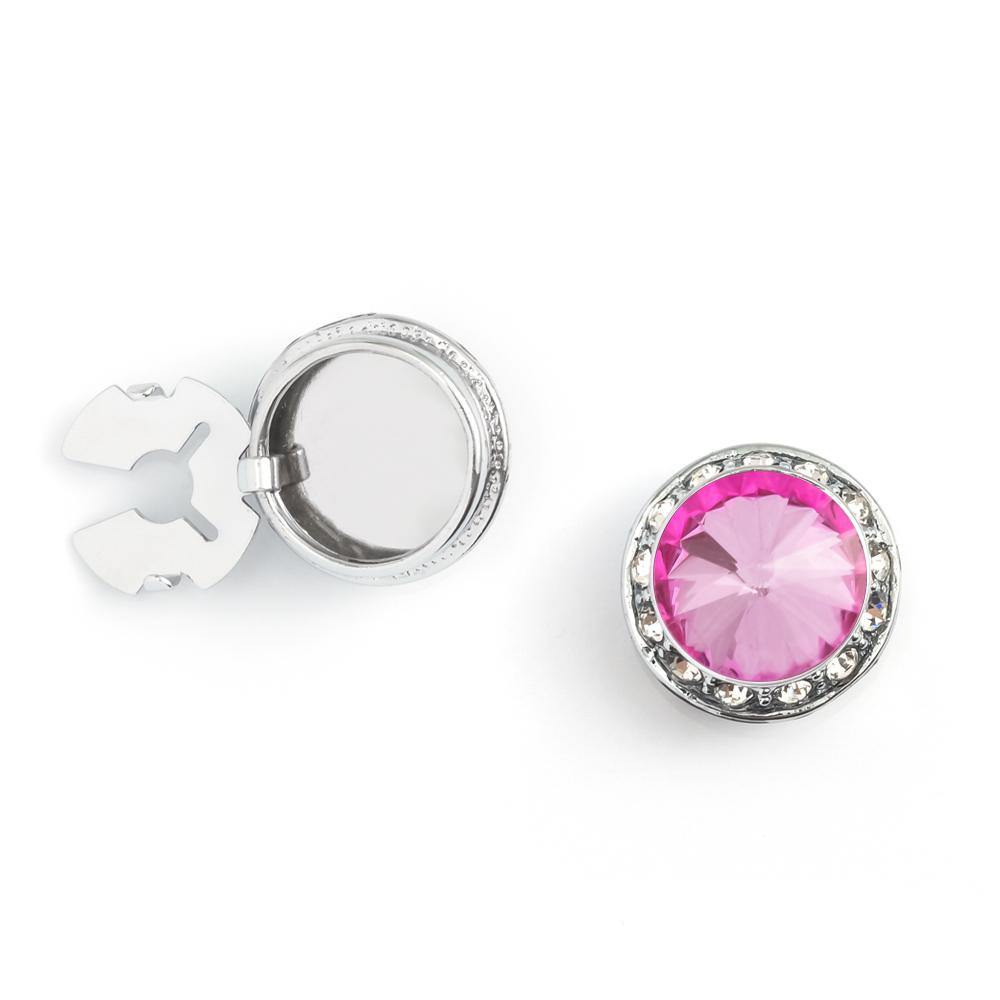Men's Silver/Pink-4 Button Cover Cuff-Link With Crystal Stud Centered Surrounded By Crystal Studs - Suits & More