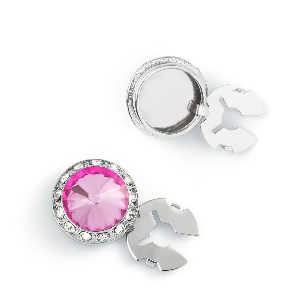 Men's Silver/Pink-4 Button Cover Cuff-Link With Crystal Stud Centered Surrounded By Crystal Studs - Suits & More