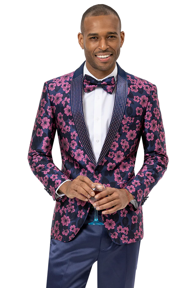 Blue & Pink Floral Print Fashion Blazer J156 – Suits & More