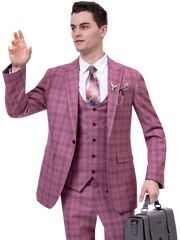 Mauve Plaid Three Piece Modern Fit Fashion Suit M2765