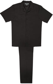 Solid Black 2 Piece Basic Linen Short Sleeve Set