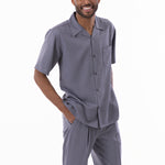 Montique Grey Walking Suit 2 Piece Solid Color Short Sleeve Set 696