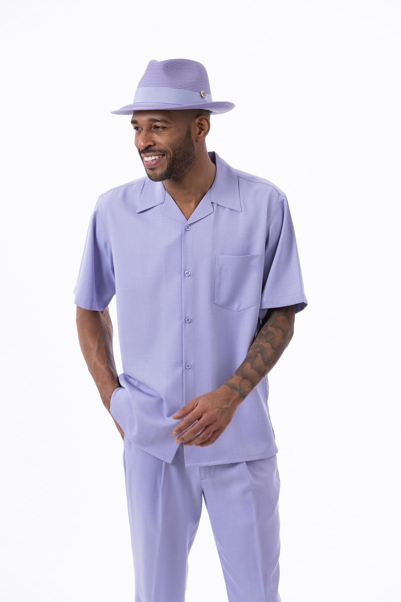 Montique Lavender Walking Suit Solid Color Short Sleeve Set | Suits & More