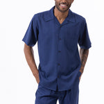 Classic Collection: Navy Walking Suit 2 Piece Solid Color Short Sleeve Set 696