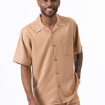 Classic Collection: Tan Walking Suit 2 Piece Solid Color Short Sleeve Set 696