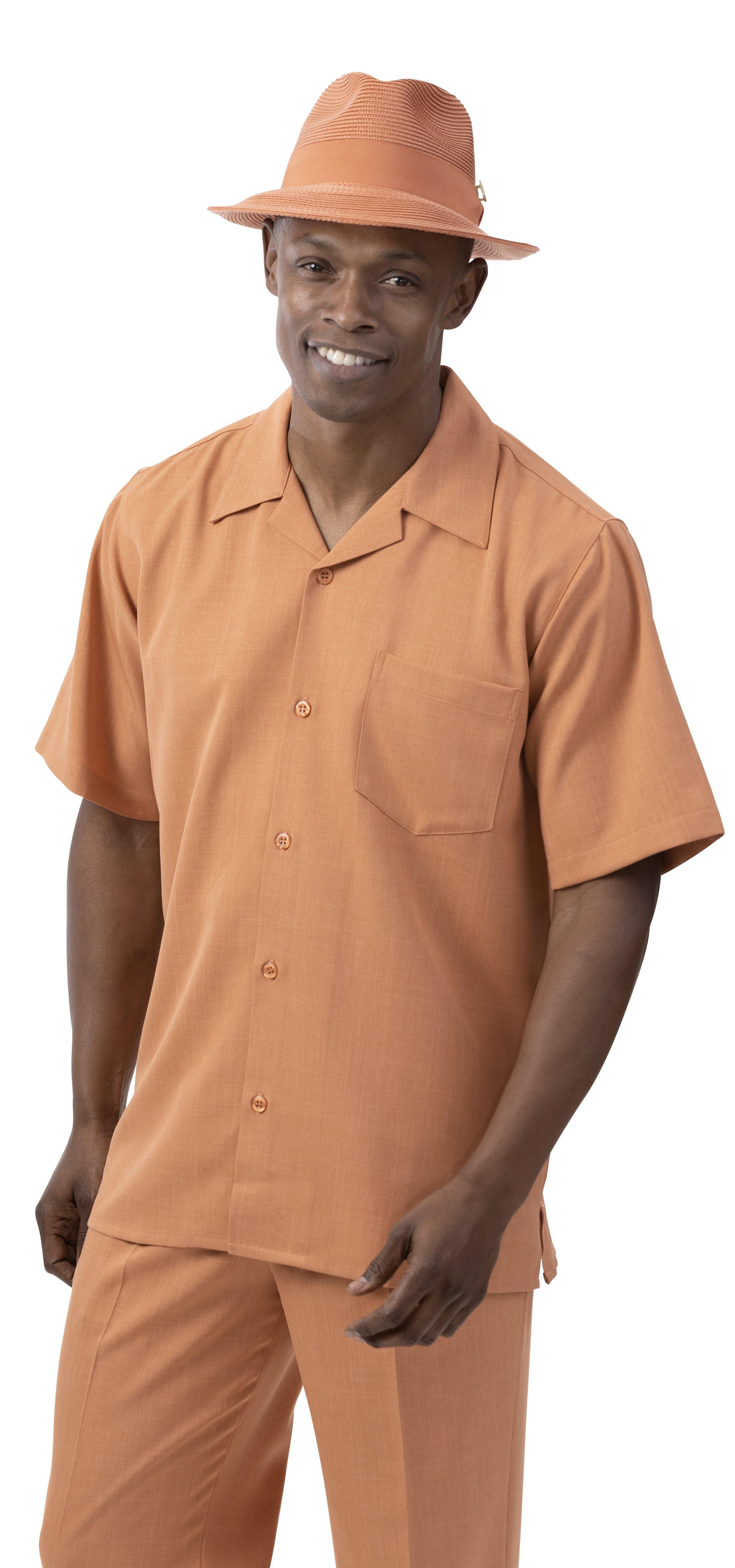 Men's 2 Piece Short Sleeve Walking Suit Solid in Apricot - 696 - Suits & More