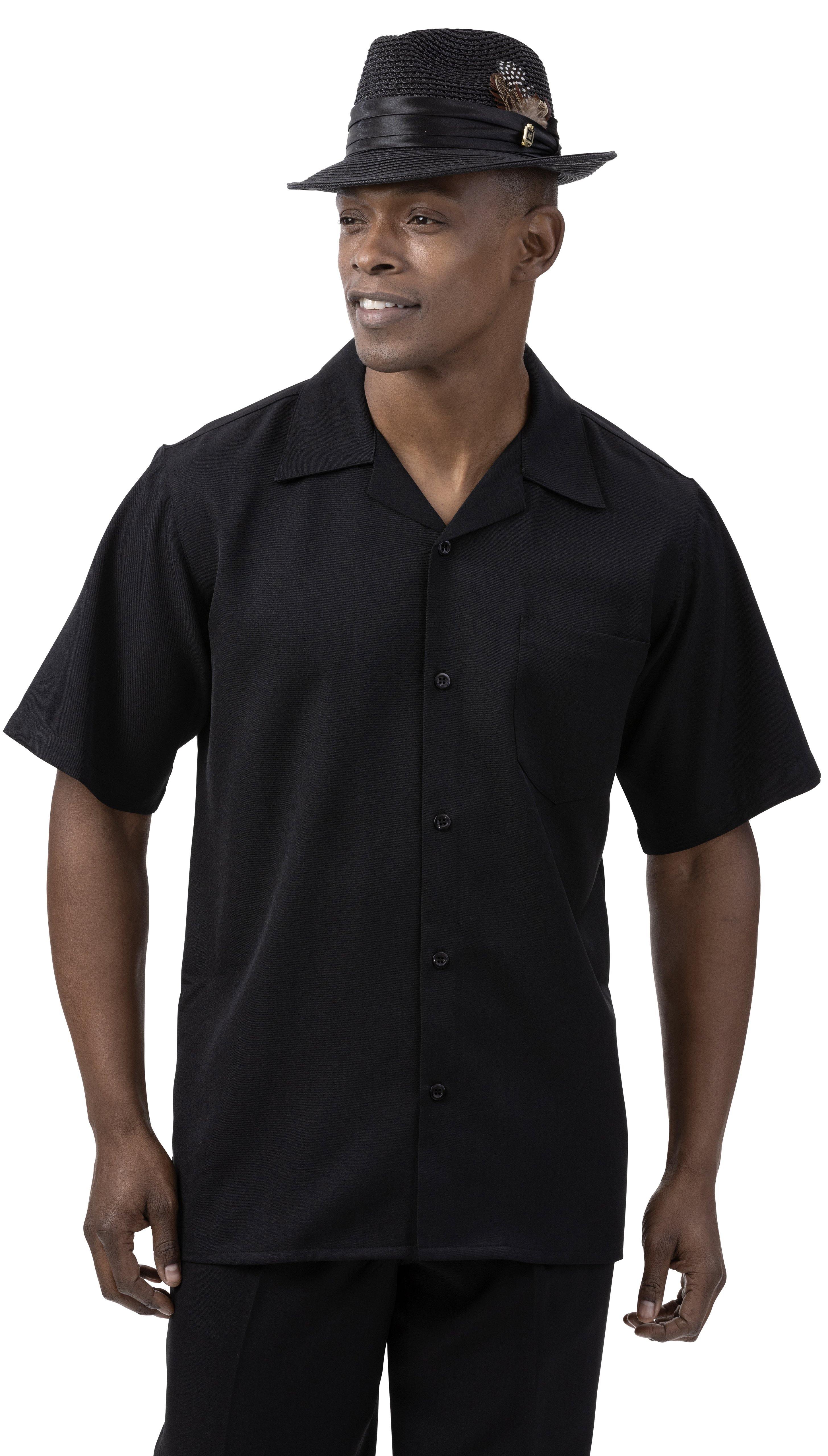 Montique Black Walking Suit Solid Color Short Sleeve Shirt Men's Leisure Suit 696 - Suits & More
