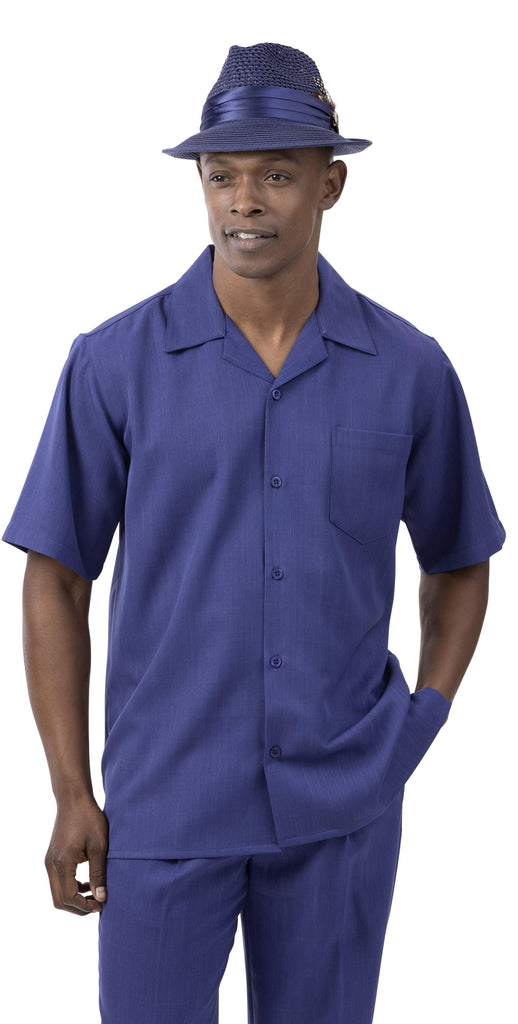 Montique Purple Walking Suit Solid Color Short Sleeve Shirt Men's Leisure Suit 696 - Suits & More