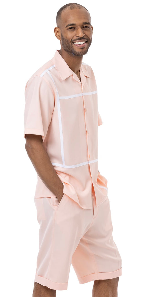 Montique Peach Color Block Walking Suit