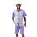Montique Lavender Plaid Walking Suit 2 Piece SHORTS SET 72302
