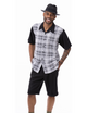 Athena Collection: Montique Black Plaid Walking Suit 2 Piece SHORTS SET