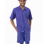 Montique Purple Tone on Tone Vertical Stripes Walking Suit 2 Piece SHORTS SET 72306