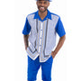 Montique Cobalt Symmetry Pattern Walking Suit 2 Piece SHORT PANTS Set 72308