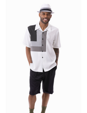 Montique Black Square Pattern Walking Suit 2 Piece SHORT PANTS Set 72309