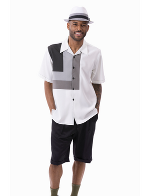 Montique Black Square Pattern Walking Suit 2 Piece SHORT PANTS Set 72309