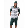 Montique Emerald Striped Pattern Walking Suit 2 Piece Short Pants Set 72310