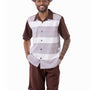 Brown Horizontal Stripes Design 2 Piece SHORTS SETS Walking Suit 72310