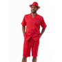 Montique Solid Red Walking Suit 2 Piece Short Pants Set 72311