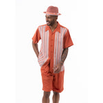 Montique Papaya Striped Pattern Walking Suit 2 Piece Short Pants Set 72312