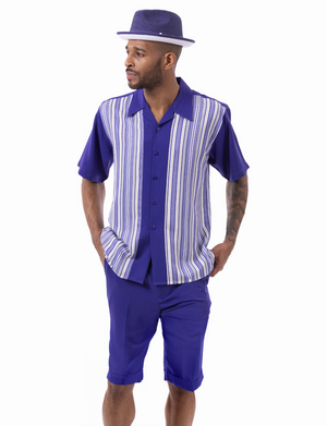 Montique Purple Striped Pattern Walking Suit 2 Piece SHORT PANTS Set 72312