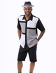 Montique Black Houndstooth Color Block 2-Piece Short Sleeve Walking Suit Shorts Set