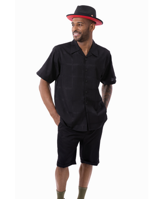 Montique Black Tone on Tone Walking Suit 2 Piece SHORTS SET 72321