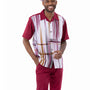 Montique Faded Stripes in Burgundy Walking Suit 2 Piece SHORTS SET 72324